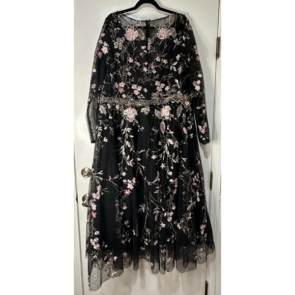 Mac Duggal Floral Embroidered Long Sleeve Dress Black Pink Plus Sz 22 NWT 20476 - Picture 13 of 16